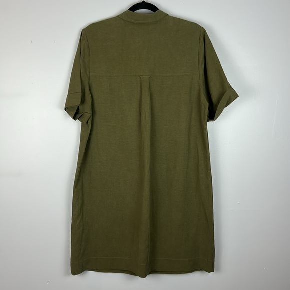 Whistles Utility Linen Blend Button Detail Pockets Shift Dress Size 12 Khaki - Picture 14 of 14